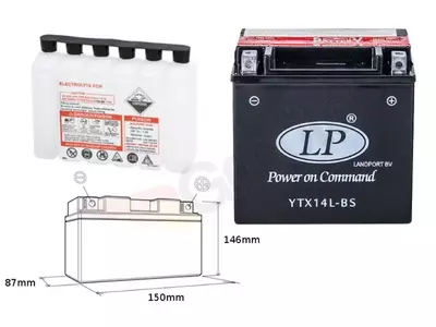 Неподдържаща се 12V 12 Ah батерия Landport YTX14L-BS - YTX14LBS L