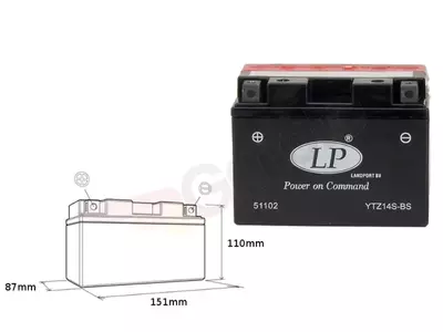 Неподдържаща се 12V батерия Landport YTZ14S-BS с капацитет 11,2 Ah - YTZ14SBS L