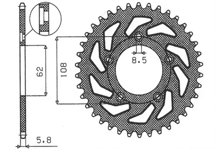 Sunstar bakre kedjehjul i stål SUNR1-3100-39 storlek 520 (JTR701.39)