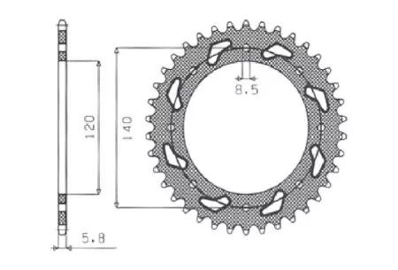 Sunstar baghjulskædehjul i stål SUNR1-3532-44 størrelse 520 (JTR487.44)