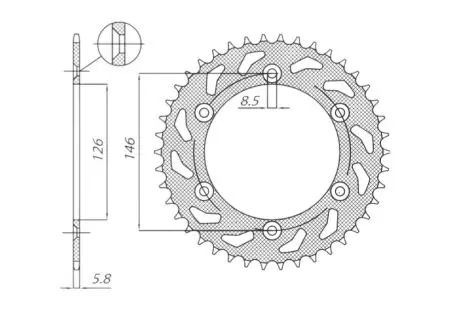 Sunstar baghjulskædehjul i stål SUNR1-3577-44 størrelse 520 (JTR808.44)-2