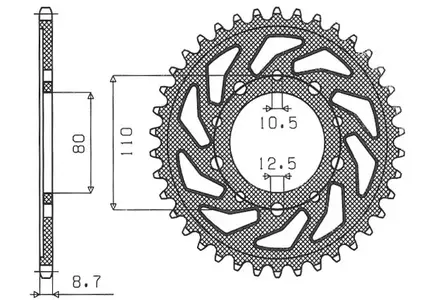 Pignone posteriore Sunstar in acciaio SUNR1-5363-42 misura 530 (JTR1334.42)