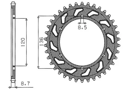 Roda dentada traseira de aço Sunstar SUNR1-5505-44 tamanho 530 (JTR862.44) - 1-5505-44