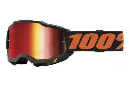 Occhiali moto 100% Percent modello Accuri 2 Chicago colore nero/arancio vetro rosso specchio-1