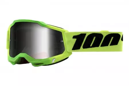 Motorcykelbriller 100% procent model Accuri 2 Travis fluogrøn/sort glas sølvspejl-1