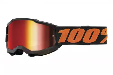 Motorcykelbriller 100% procent model Accuri 2 Youth Chicago farve sort/orange glas rødt spejl-1
