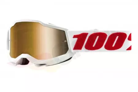 Motocikla brilles 100% Percent modelis Accuri 2 Youth Denver krāsa balts/sarkans zelta stikls-1