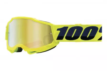 Occhiali da moto 100% Percent modello Accuri 2 Youth giallo fluo/nero oro vetro a specchio-1