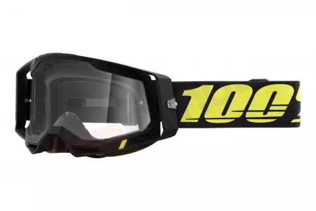 Motociklininko akiniai 100% Procentas Racecraft 2 Arbis modelis juodas/geltonas permatomas lęšis-1