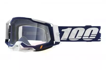 Motorcykelbriller 100% procent model Racecraft 2 Concordia farve marineblå/hvid gennemsigtig linse-1