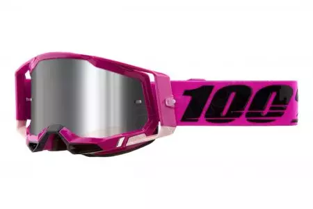 Ochelari de motocicletă 100% procente model Racecraft 2 Maho culoare roz/negru sticlă argintie oglindă argintie - 50121-261-08