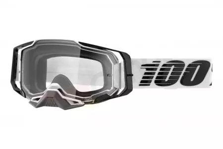 Occhiali da moto 100% Percent modello Armega Atmos colore nero/bianco vetro trasparente-1