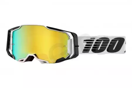 Motocikla brilles 100% Percent modelis Armega Atmos krāsa melns/balts stikls zelta spogulis-1
