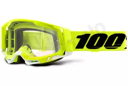 Gogle motocyklowe 100% Procent model Racecraft 2 kolor żółty fluo/czarny/biały szybka przeźroczysta-1