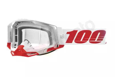 Moottoripyörälasit 100% Prosentti malli Racecraft 2 ST-Kith väri valkoinen/punainen kirkas lasi-1