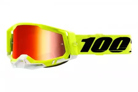 Motociklininko akiniai 100% Procentas modelis Racecraft 2 geltonas fluo stiklas raudonas veidrodis-1