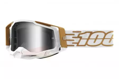 Motocyklové brýle 100% procento model Racecraft 2 Mayfair barva bílá/zlatá sklo stříbrné zrcadlo - 50121-252-18