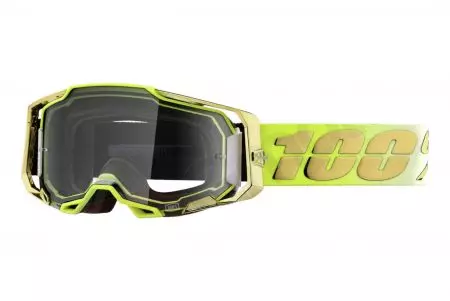 Óculos de proteção para motociclistas 100% Percentagem modelo Armega Feelgood ouro/amarelo fluo vidro transparente-1