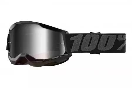 Gafas de moto 100% Percent modelo Strata 2 Youth color negro cristal plata espejo-1