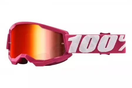 Очила за мотоциклет 100% процент модел Strata 2 Youth цвят розово/бяло стъкло червено огледало-1