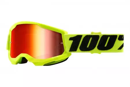 Lunettes de moto 100% Percent modèle Strata 2 Youth couleur jaune fluo/noir verre rouge miroir-1