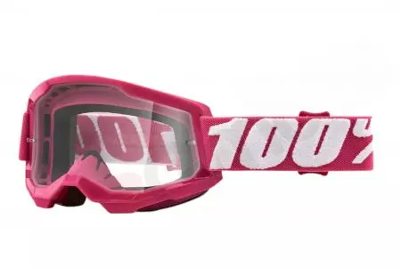 Moottoripyörälasit 100% Prosentti malli Strata 2 Youth väri vaaleanpunainen läpinäkyvä lasi-1