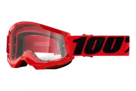 Gogle motocyklowe 100% Procent model Strata 2 Youth czerwony szybka przeźroczysta-1