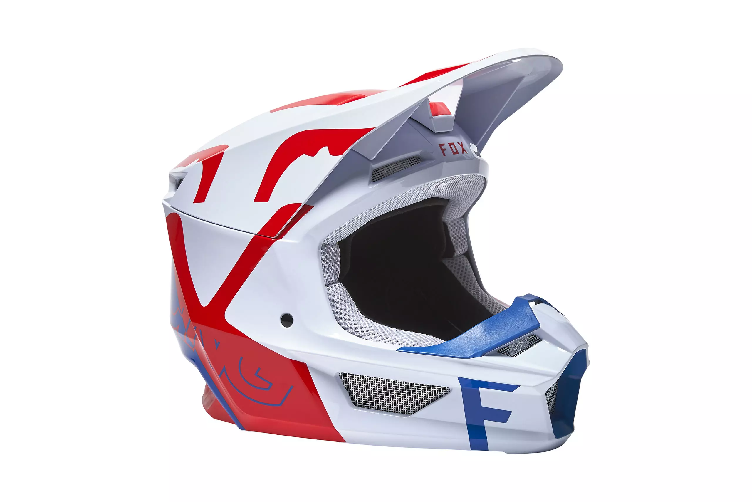 Casco moto Fox V1 Skew Blanco/Rojo/Azul M - 27999-574-M