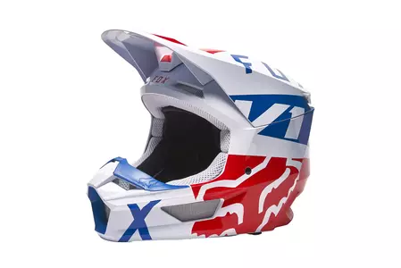 Capacete de motociclista Fox V1 Skew Branco/Vermelho/Azul S - 27999-574-S