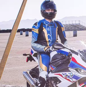 Fato de motociclista Spidi Supersonic Perforated Pro de uma peça em couro branco-azul-dourado 50-5