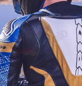 Fato de motociclista Spidi Supersonic Perforated Pro de uma peça em couro branco-azul-dourado 50-6