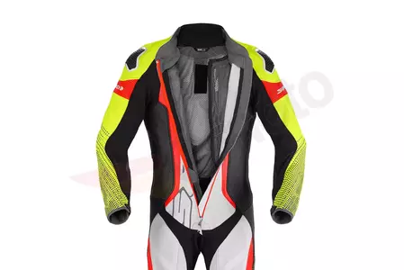 "Spidi Supersonic Perforated Pro" vientisas odinis motociklininko kostiumas balta-juoda-raudona-fluo 48-4