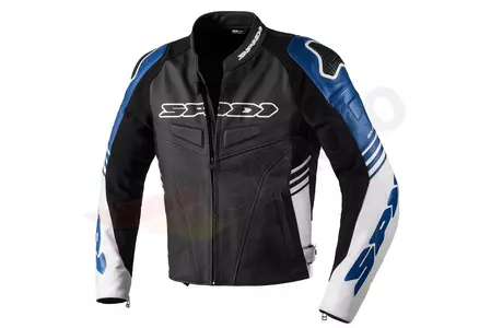 Casaco de motociclismo em pele Spidi Track Warrior preto, branco e azul 46-1
