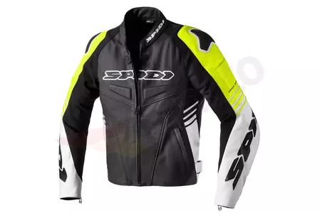 Spidi Track Warrior chaqueta de moto de cuero negro-blanco-fluo 46-1