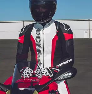 "Spidi Laser Pro" perforuotas baltos, juodos ir raudonos spalvų vientisas odinis motociklininko kostiumas 48-6