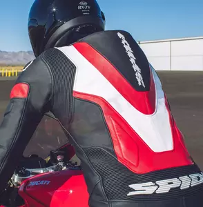 Spidi Laser Pro Perforierte Motorradkombi aus weißem, schwarzem und rotem Leder, einteilig 52-7