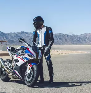 "Spidi Laser Pro" perforuotas baltos-juodos-mėlynos spalvos vientisas odinis motociklininko kostiumas 46-4