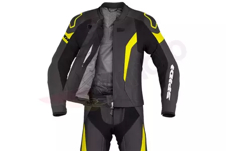 Spidi Laser Touring traje de moto de dos piezas de cuero negro-fluo 56-4