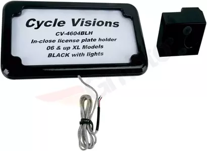 Registreringsskyltsram med LED-belysning 4" svart Cycle Visions - CV-4604BLH 