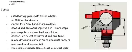 Podesivi nosač po visini upravljača 2DGT Gilles Tooling crna/crvena-3