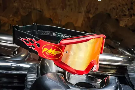 FMF jaunimo motociklininko akiniai Powercore Flame Red su veidrodiniu stiklu-2
