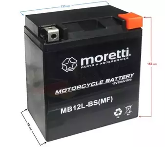 Moretti 12V 12 Ah AGM Gel MB12L-BS YB12L-BS batteri-2