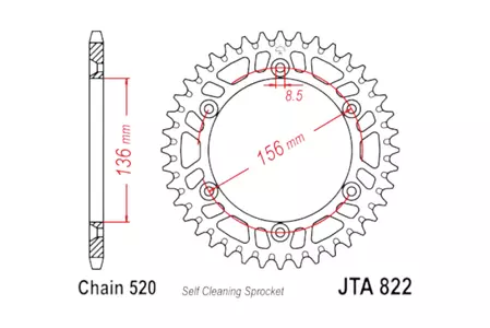JT alumiininen takarenkaan ketjupyörä JTA822.50BLK, 50z koko 520 musta - JTA822.50BLK
