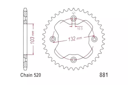 Алуминиево задно зъбно колело JT JTA881.38, 38z размер 520-1