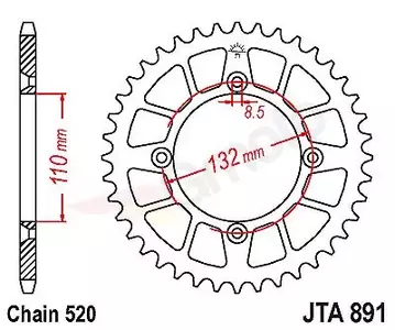 JT alumiiniumist tagumine hammasratas JTA891.48, 48z suurus 520 - JTA891.48