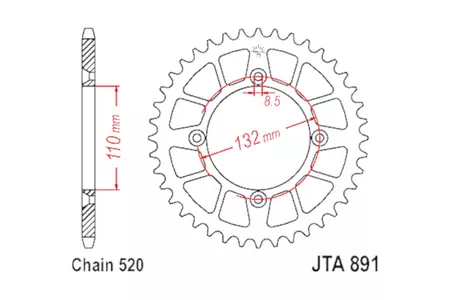 JT roda dentada traseira em alumínio JTA891.48BLK, 48z tamanho 520 preto - JTA891.48BLK