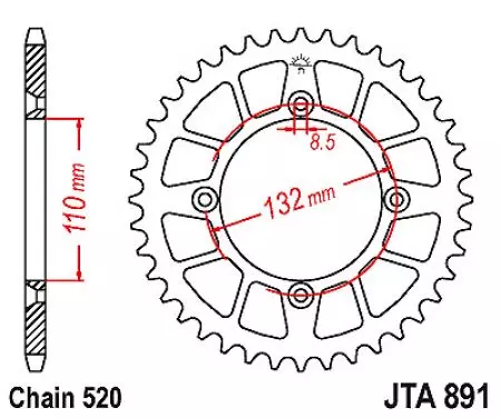 Pignone posteriore JT in alluminio JTA891.48BLK, 48z misura 520 nero-2