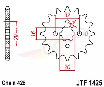 Μπροστινό γρανάζι JT JTF1425.14, 14z μέγεθος 428