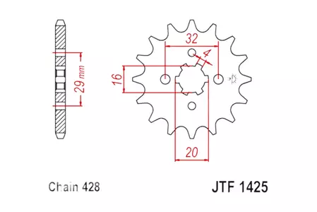 Priekšējais zobrats JT JTF1425.15, 15z izmērs 428 - JTF1425.15