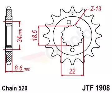 Priekšējais zobrats JT JTF1908.14, 14z izmērs 520-1